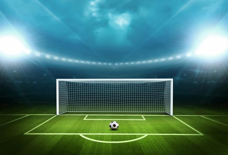 AOFOTO 10x7ft Soccer Field Background Football Pitch Goal Post Ball Game Stadium Spotlight Photography Backdrop Sports Club Fitness Player School Match Photo Studio Props Kid Boy Portrait Wallpaper - Image 1